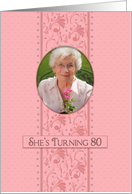 Birthday,80th,Invitation for Her, Pretty Pink & Feminine, Photo Insert card