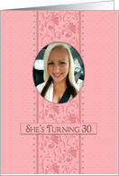 Birthday,Invitation, Her 30th, Pretty Pink & Feminine, Photo Insert card