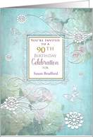 Birthday 90th, Party Invitation, Elegance/Flowers/Butterflies, Name card