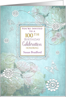 Birthday 100th, Party Invitation, Elegance/Flowers/Butterflies, Name card