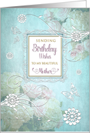 Birthday, Beautiful Mother, Elegance/Flowers/Butterflies, Aqua Blue card