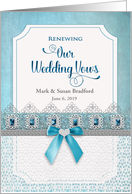 Renewing Wedding Vows, Invitation, Blues,Faux bows/gems/lace, Name card