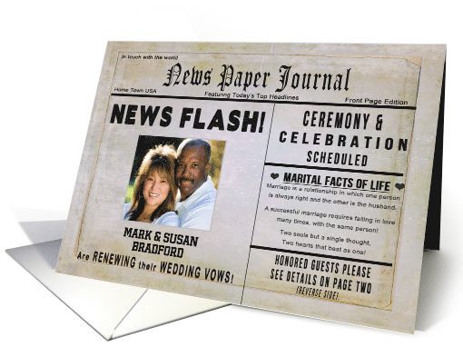 Renewing Wedding Vows Invitation, News Paper, Photo/Name Insert card