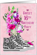 Sweet 16th Girl’s Birthday Party Invittions, Sneakers & Flowers card