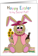 Easter,Secret Pal, Stuffed Bunny Rabbits on Patchwork Quilt card