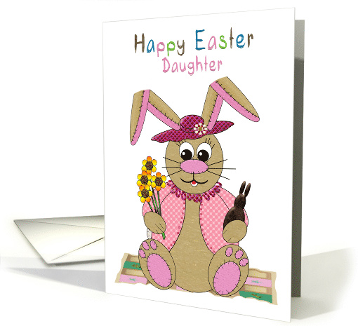 Easter, daughter, Stuffed Bunny Rabbits on Patchwork Quilt card