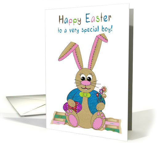 Easter, Special Boy, Stuffed Bunny Rabbits on Patchwork Quilt card