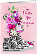 18th Birthday, Girl, Stylish Hi-Top Sneakers/Flowers card