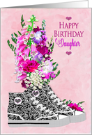 Birthday, Daughter, Stylish High-Top Sneakers/Flowers card