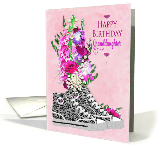 Birthday, granddaughter, Stylish High-Top Sneakers/Flowers card