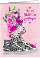 Birthday, granddaughter, Stylish High-Top Sneakers/Flowers card