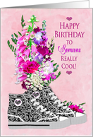 Birthday, Cool Girl, Stylish High-Top Sneakers/Flowers card