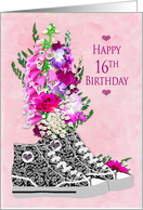 Birthday, 16th, Stylish High-Top Sneakers/Flowers card