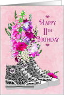 Birthday, 11th, Stylish High-Top Sneakers/Flowers card