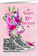 Birthday, 10th, Stylish High-Top Sneakers/Flowers card