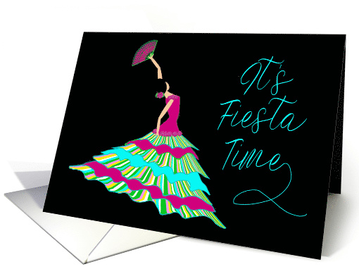 Fiesta Invitation, Flamenco Dancer, Isolated on Black Background card