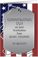 Congratulations, Son, Basic Training Graduation, Dog Tags, US Flag card