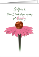 Birthday, Girlfriend, Dainty Pink Cone Flower, White Background card