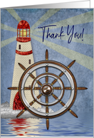 Thank You, Lighthouse with Ship’s Wheel in forefront (Helm), Blank card
