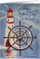 Father’s Day, SON-IN-LAW, Nautical, Ship’s Wheel and Lighthouse card