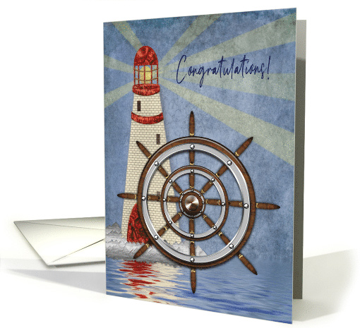 Congratulations, Nautical, Ship's Wheel and Lighthouse card (1567594)