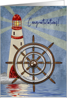 Congratulations, Nautical, Ship’s Wheel and Lighthouse card