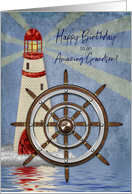 Birthday, Grandson, Nautical, Ship’s Wheel and Lighthouse card