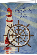 Birthday, Brother, Nautical, Ship’s Wheel and Lighthouse card