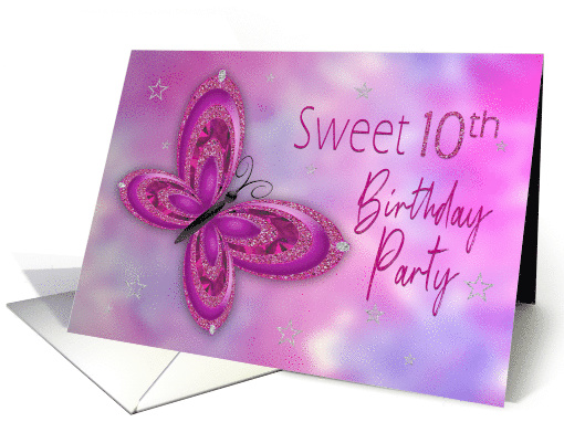 Sweet 10th Birthday Party Invitation, Glitzy Pink,Purple... (1568084)