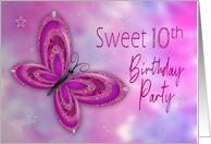 Sweet 10th Birthday Party Invitation, Glitzy Pink,Purple Butterfly card