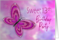 Sweet 13th Birthday Party Invitation, Glitzy Pink,Purple Butterfly card
