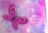 Birthday,Girl, Purple,pink Glitzy Butterfly card