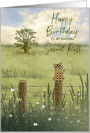 Birthday, SECRET PAL, Calico Cat Perched on Wood Post Fence, Country card