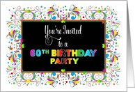 60th Birthday Party Invitation, Bright & Colorful Design card