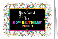 50th Birthday Party Invitation, Bright & Colorful Design card