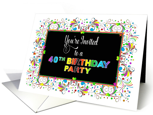 40th Birthday Party Invitation, Bright & Colorful Design card