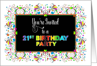 21st Birthday Party Invitation, Bright & Colorful Design card