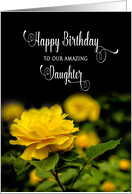 Birthday, DAUGHTER, Bright Yellow Full Bloom Rose on Black Background card