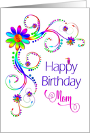 Birthday, Mother, Abstract Vivid Colors, Flowers, Tropical Bird card