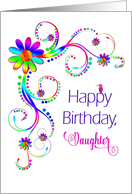 Birthday , Daughter, Abstract Vivid Colors, Flowers, Tropical Bird card