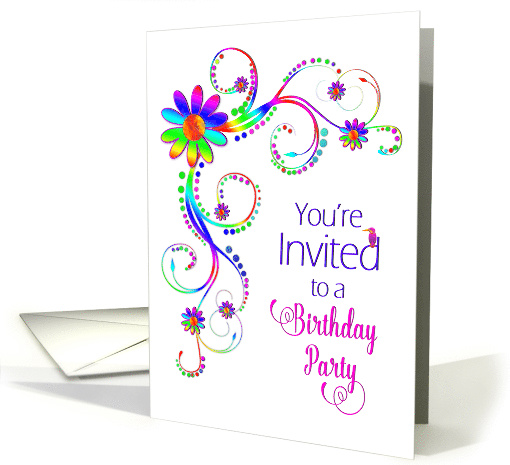 Birthday Party Invitation, Bright Vivid Colors, Flowers,... (1570268)