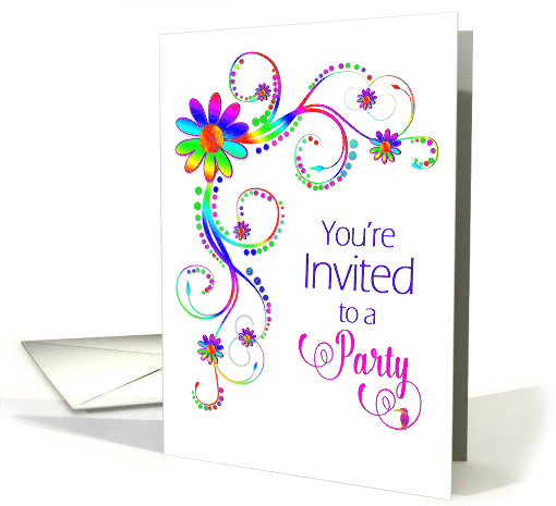 Party Invitation, Bright Vivid Colors, Flowers, Tropical Bird card