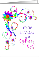 Party Invitation, Bright Vivid Colors, Flowers, Tropical Bird card