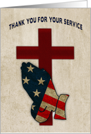 Thank You For Your Service, Military, Praying Hands Flag, Cross card