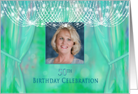 50th Birthday Invitation, Female, Photo Insert, Chandelier, Drape card