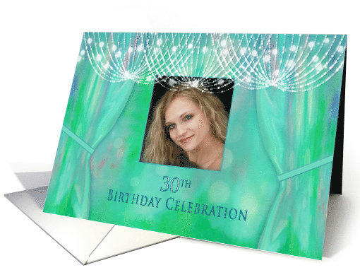 30th Birthday Invitation, Female, Photo Insert, Chandelier, Drape card