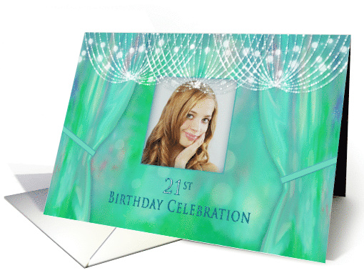 21st Birthday Invitation, Female, Photo Insert, Chandelier, Drape card