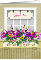 Thank You, Window Box With Colorful Flowers, Blank Inside card