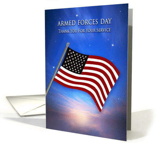 Patriotic USA, Armed Forces Day, American Flag at Twilight card