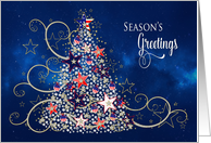 Patriotic Christmas Tree, Season’s Greetings Stars/Stripes Decorations card